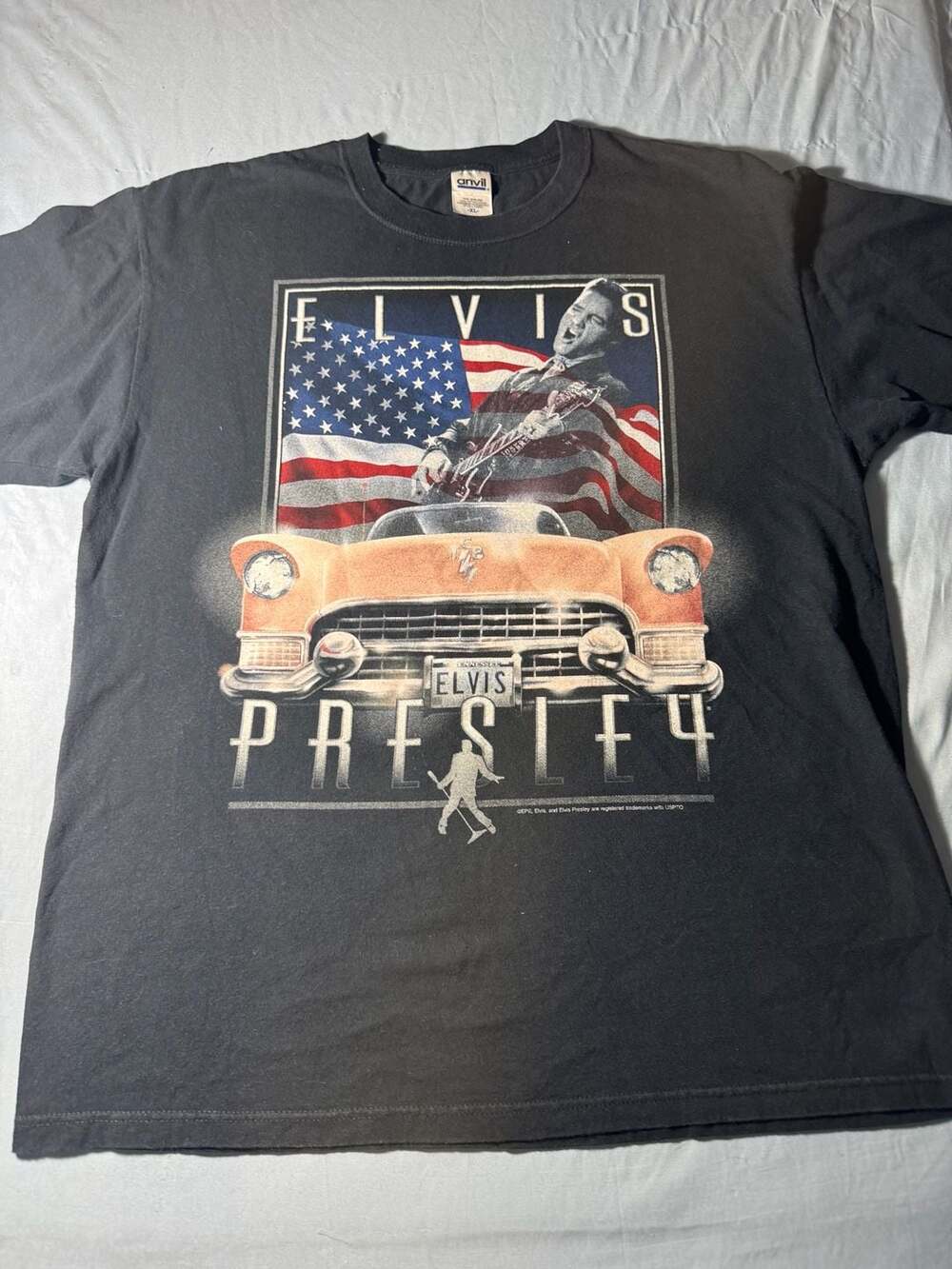 Vintage Anvil Elvis Presley Pink Cadillac Size XL Black T-Shirt